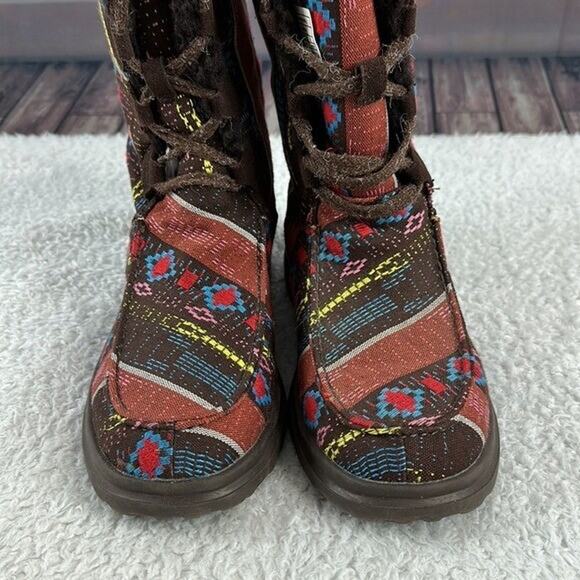 UGG Boots Womens 6 Red Brown Nordic Fair Isle Blanket Woven Fabric Faux Fur Lacy - Picture 3 of 13